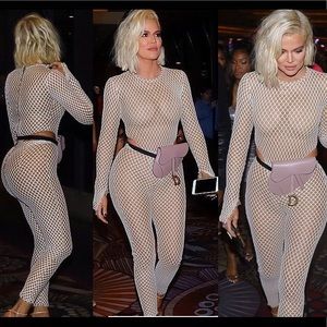 NWOT Sheer Nude White Fishnet Cut Out Jumpsuit